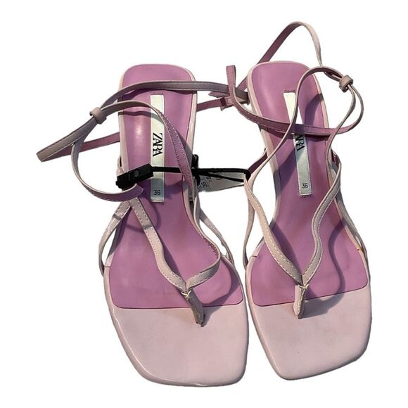 ZARA WOMENS SIZE 6  LILAC PURPLE STRAPPY FAUX LEATHER HEELED SANDALS SHOES - Picture 1 of 16